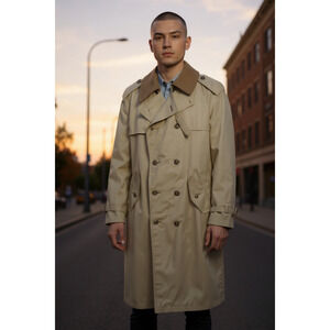 Vintage Brookford Classic Double Breasted Belted Insulated Preppy Trench Coat 42